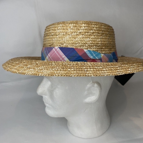 Bioworld Straw Sun Hat Wide Brim Multicolor Decorative Ribbon Trim NWT - Picture 2 of 6